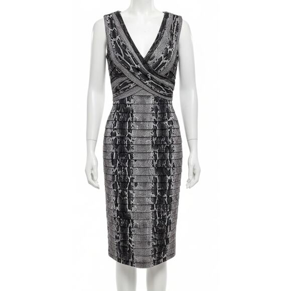 Tadashi Collection Sheath Dress Women Size M Brown Snakeskin Shutter Pleat - Picture 1 of 8